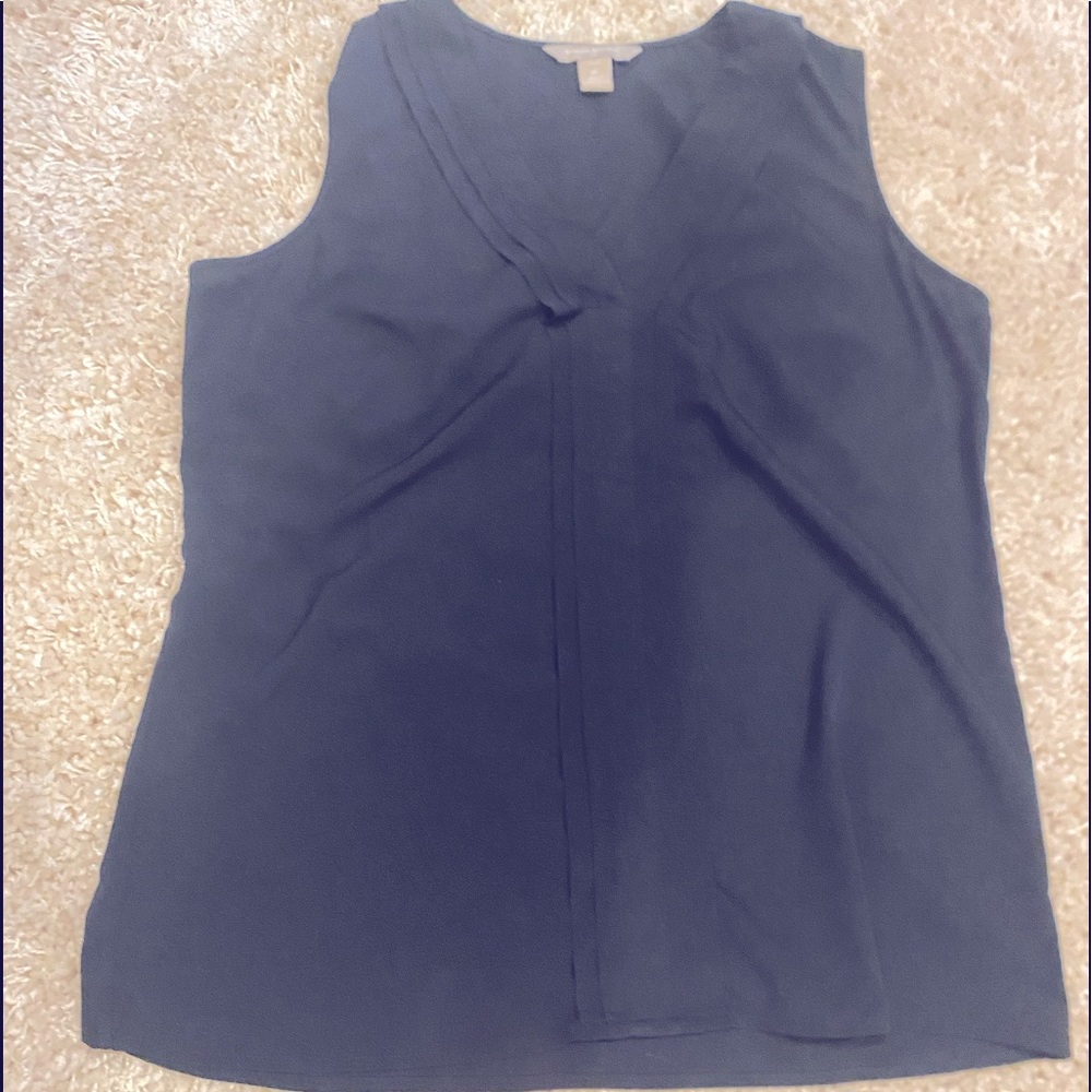 Navy Blue, Banana Republic, Ruffled Coller, Tank Top